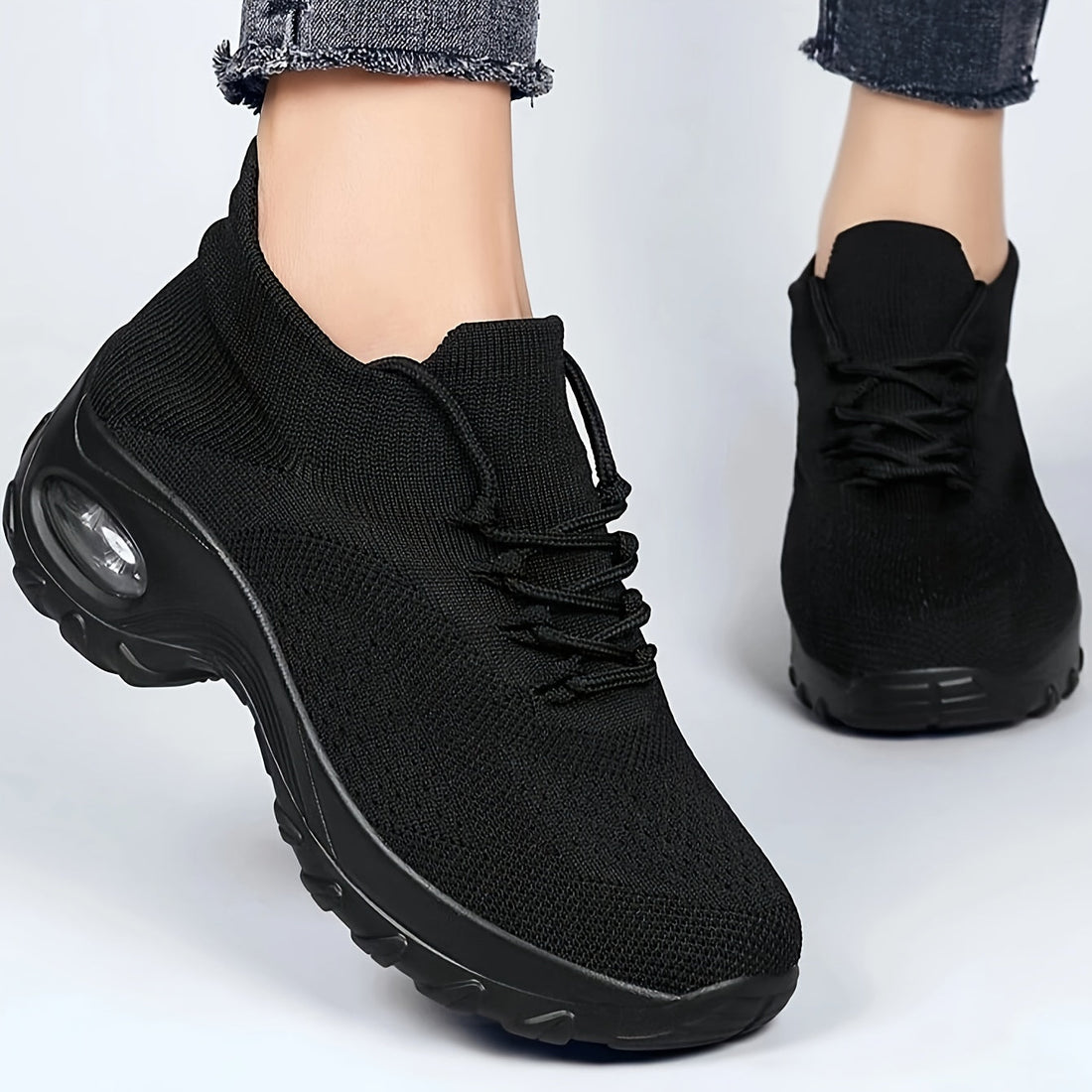 Women Lightweight Cushioned Arch Support Breathable Black Sneakers - Image 6