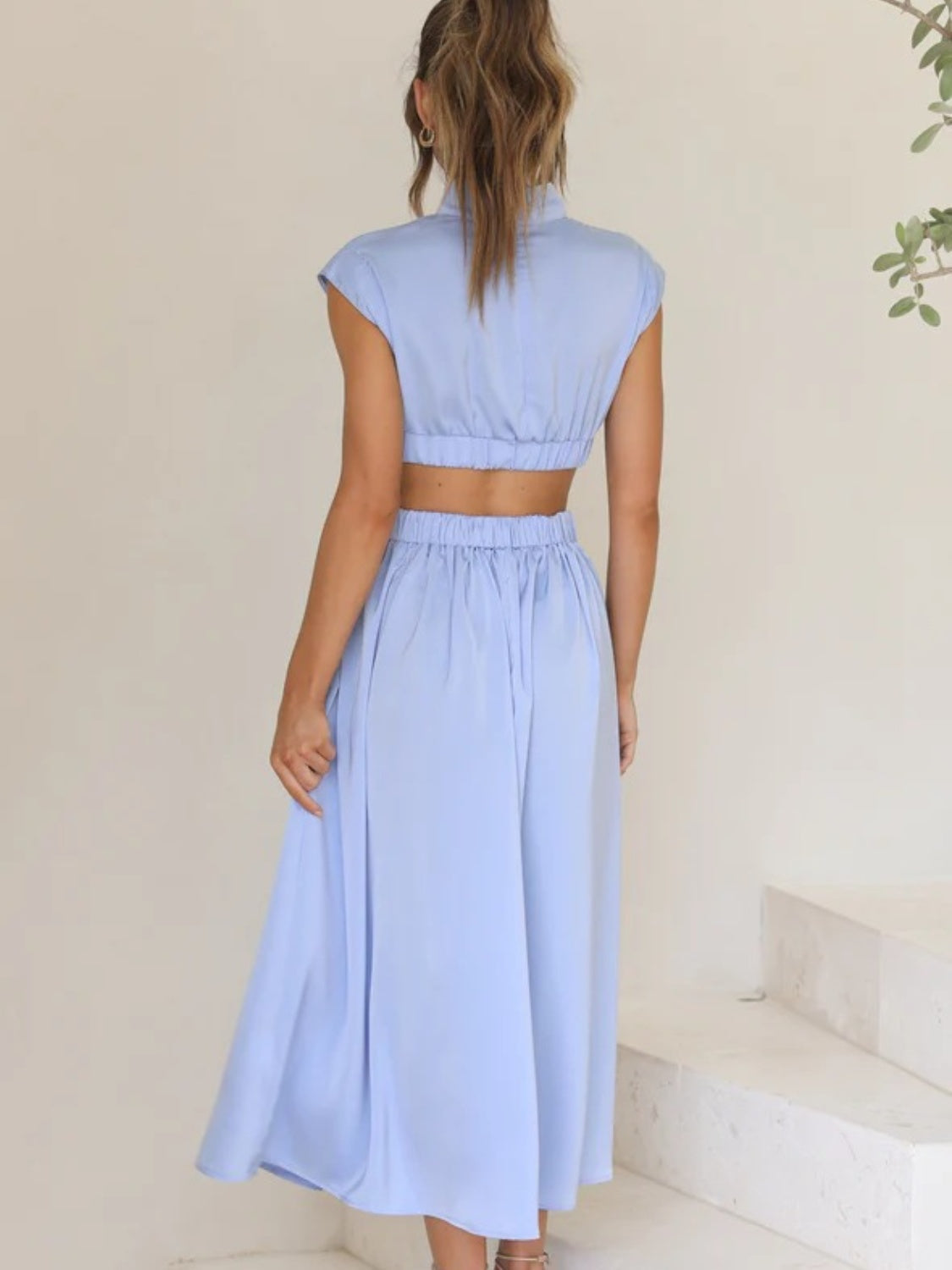 Modern Cutout Mock Neck Sleeveless Ruched Mini Dress