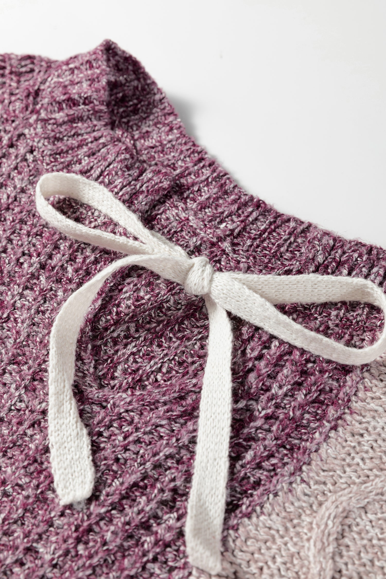 Purple Color Block Patchwork Knotted Back Loose Fit Sweater