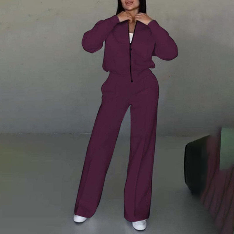 Women’s 2-Piece Zip-Up Sweatshirt Jacket and Wide-Leg Pants Set - Image 6