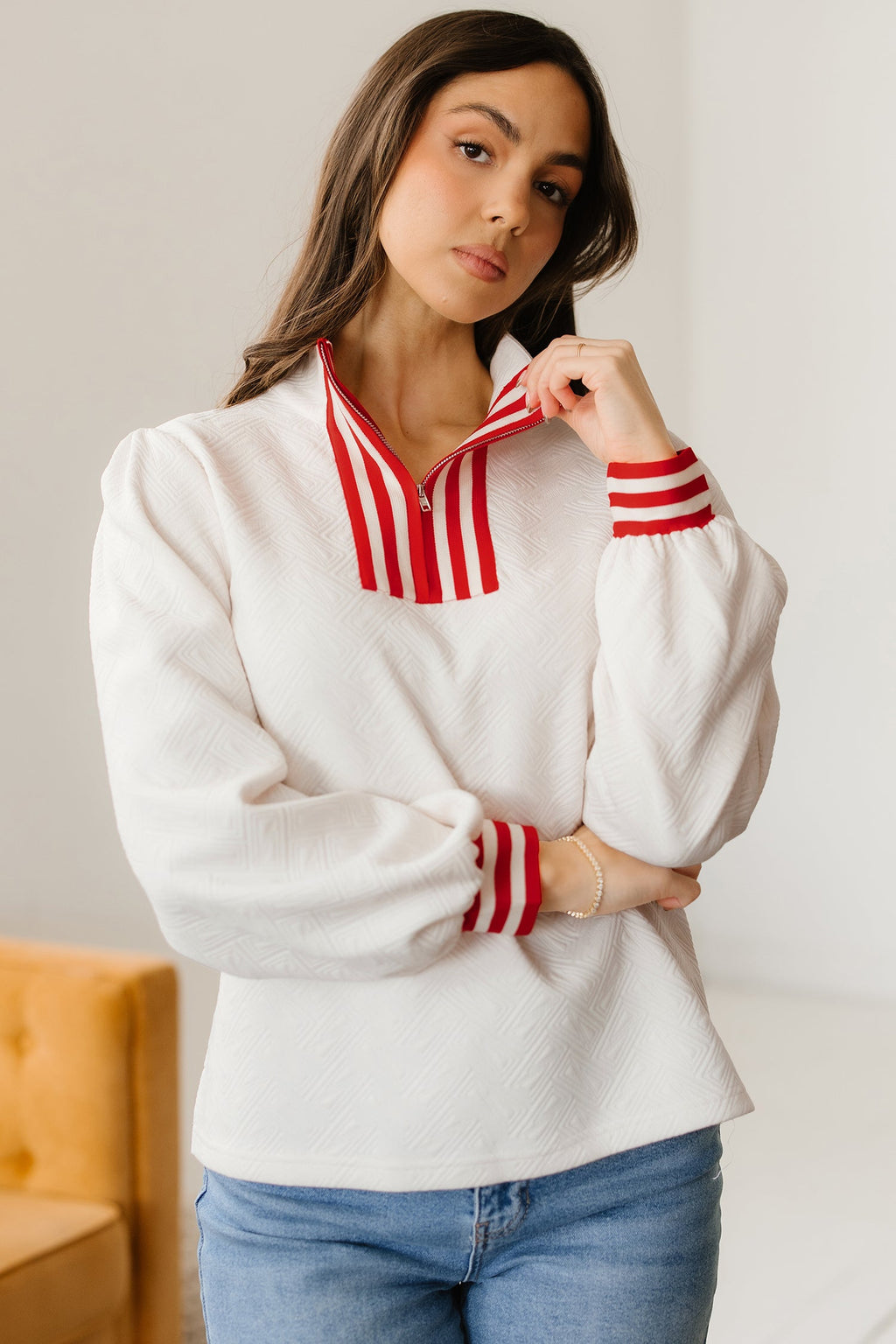 Danna Zipped Collar Pullover Top