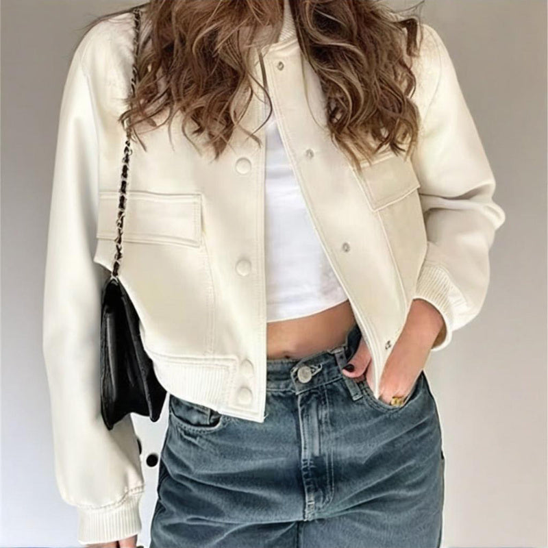 Women's Long Sleeve Baseball Jacket with Button Front