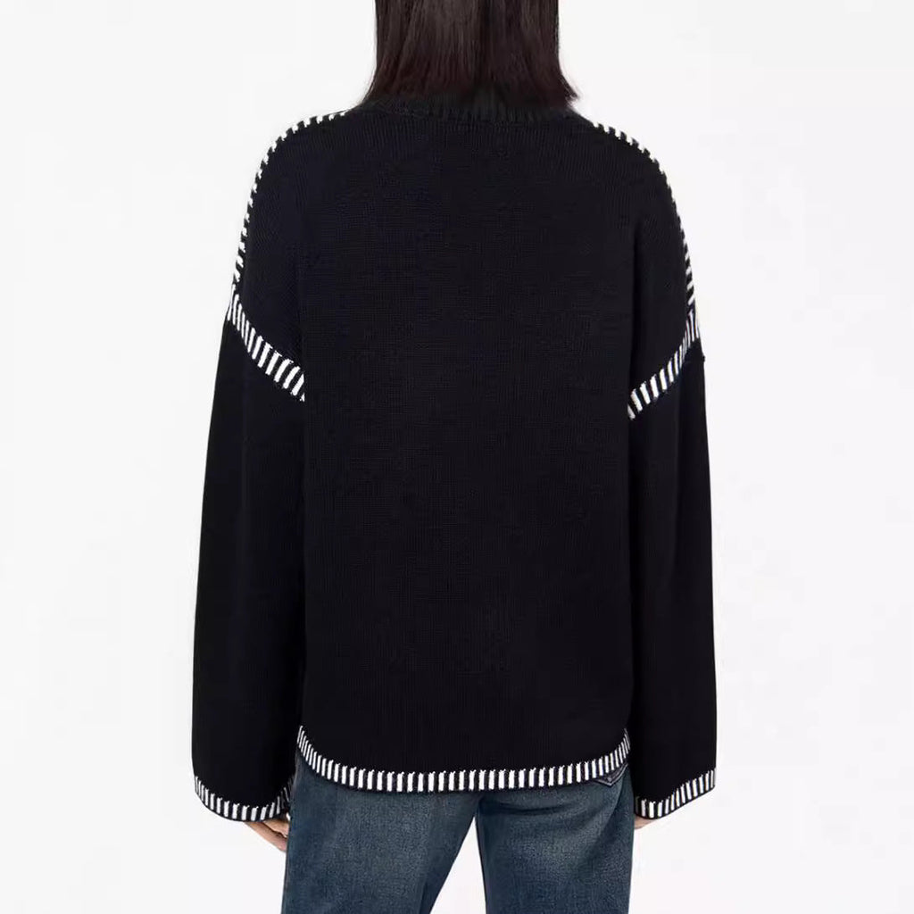 Women's Loose Round Neck Pullover Sweater with Flared Sleeves