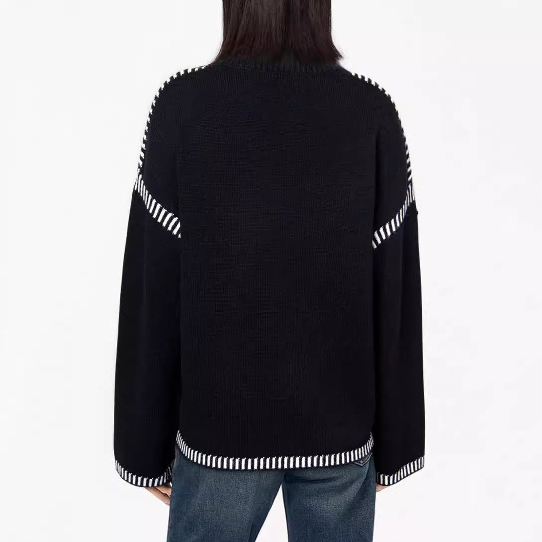 Women's Loose Round Neck Pullover Sweater with Flared Sleeves