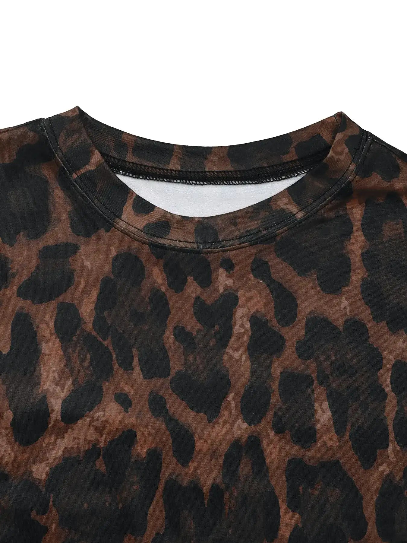 Leopard Round Neck Top and Skirt Set