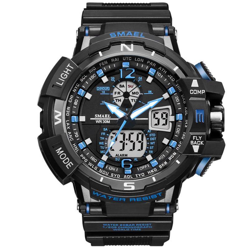 Modern Red Hybrid Digital-Analog Military Sport Watch 50M