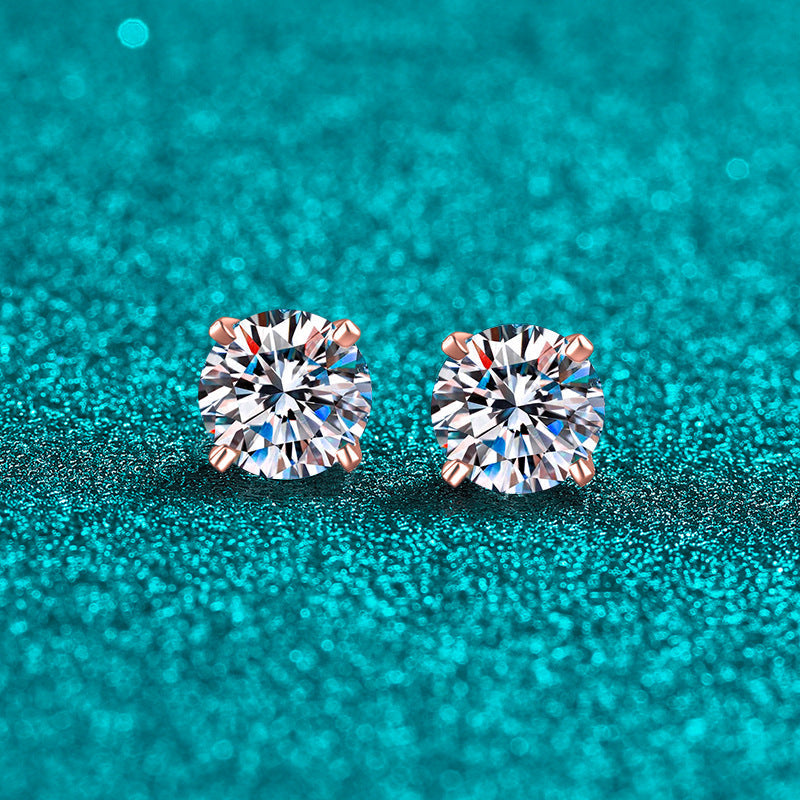 S925 Sterling Silver Four-Claw Champagne Gold Earrings