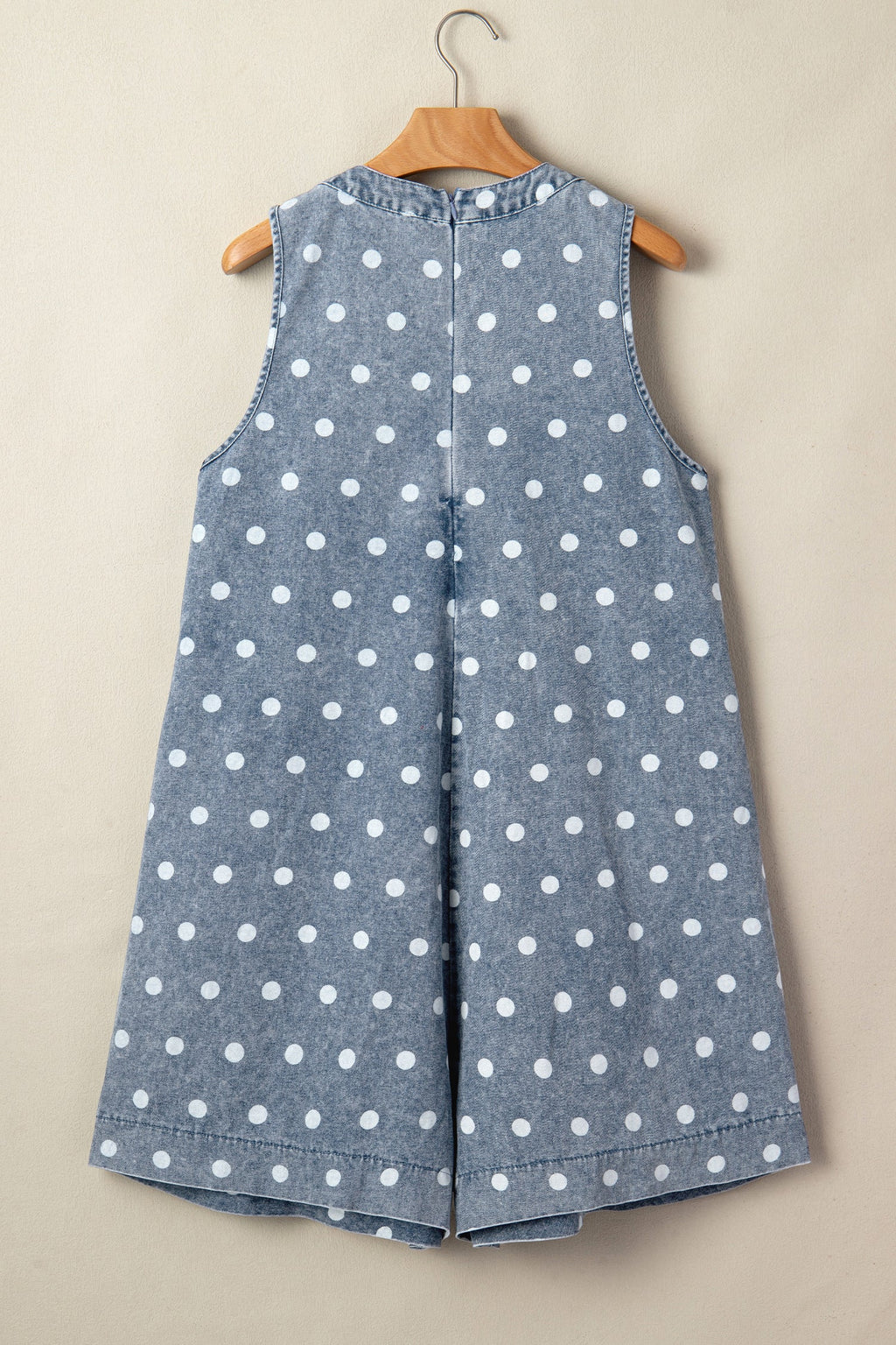 Lexi Tie Pleated Loose Romper in Blue Polka Dot Denim