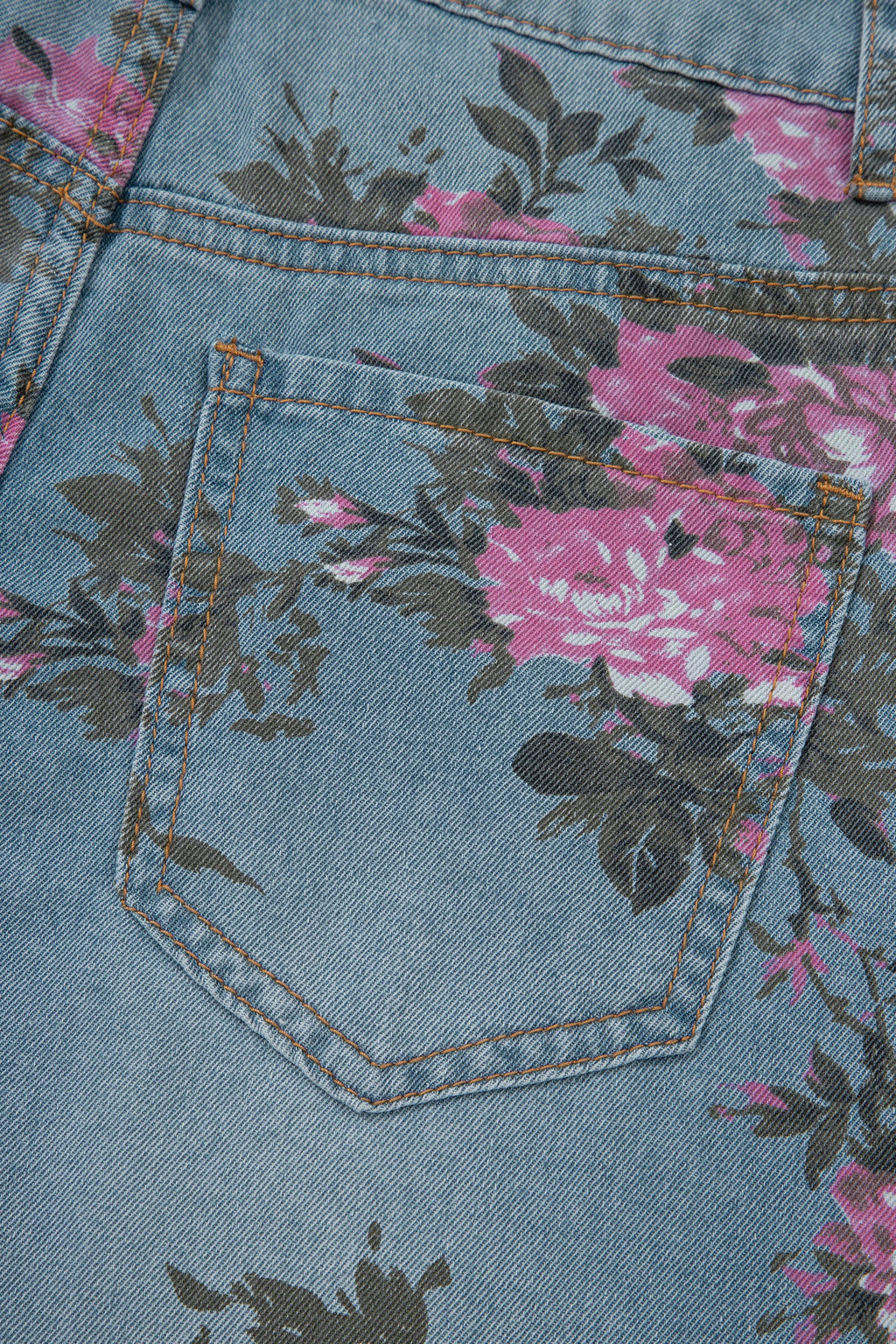 Esme Floral Print Bootcut Jeans in Light Blue & Pink