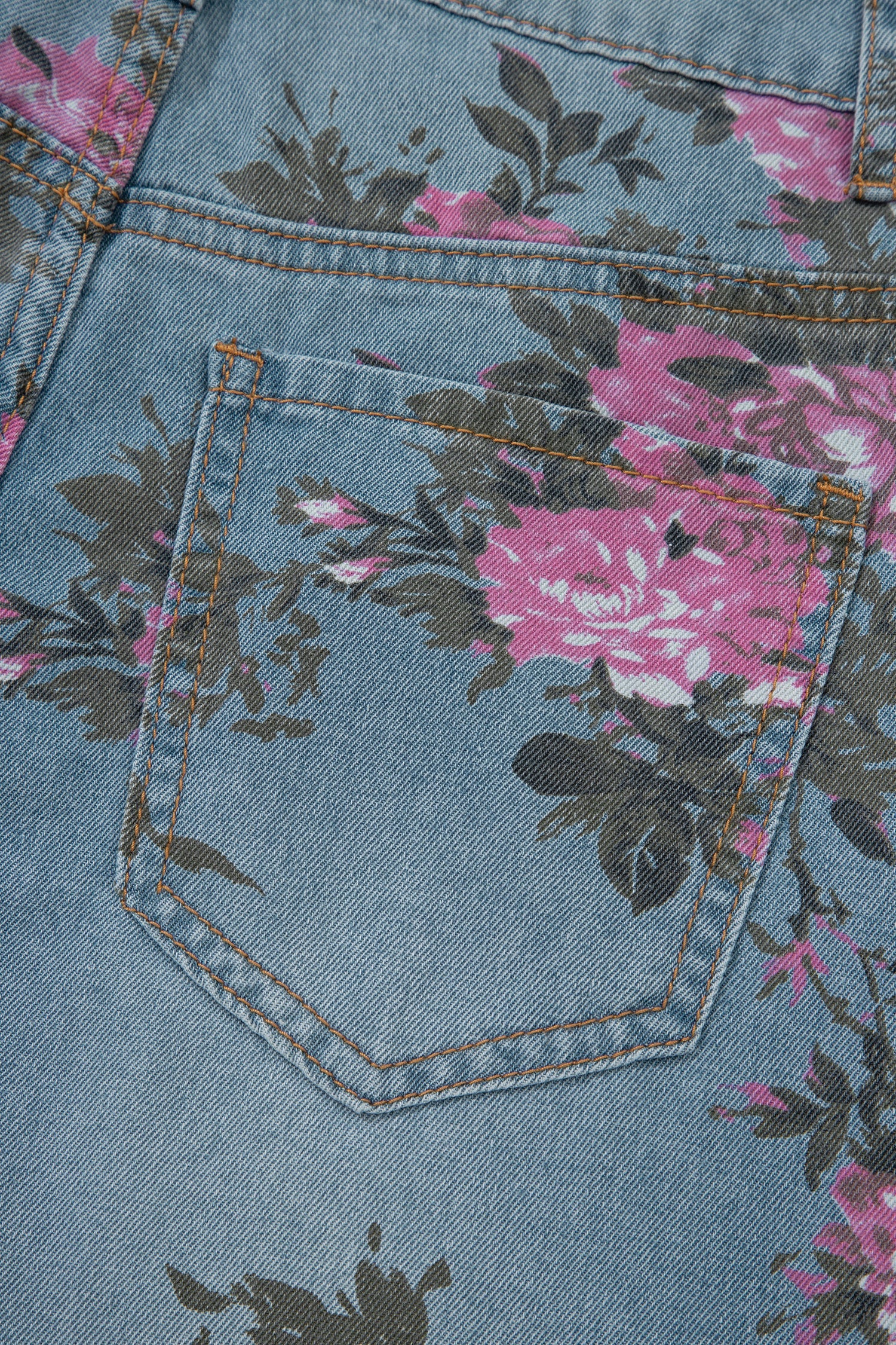 Esme Floral Print Bootcut Jeans in Light Blue & Pink