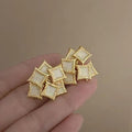 French Retro Square Earrings 3D Enamel Modern Minimalist Studs