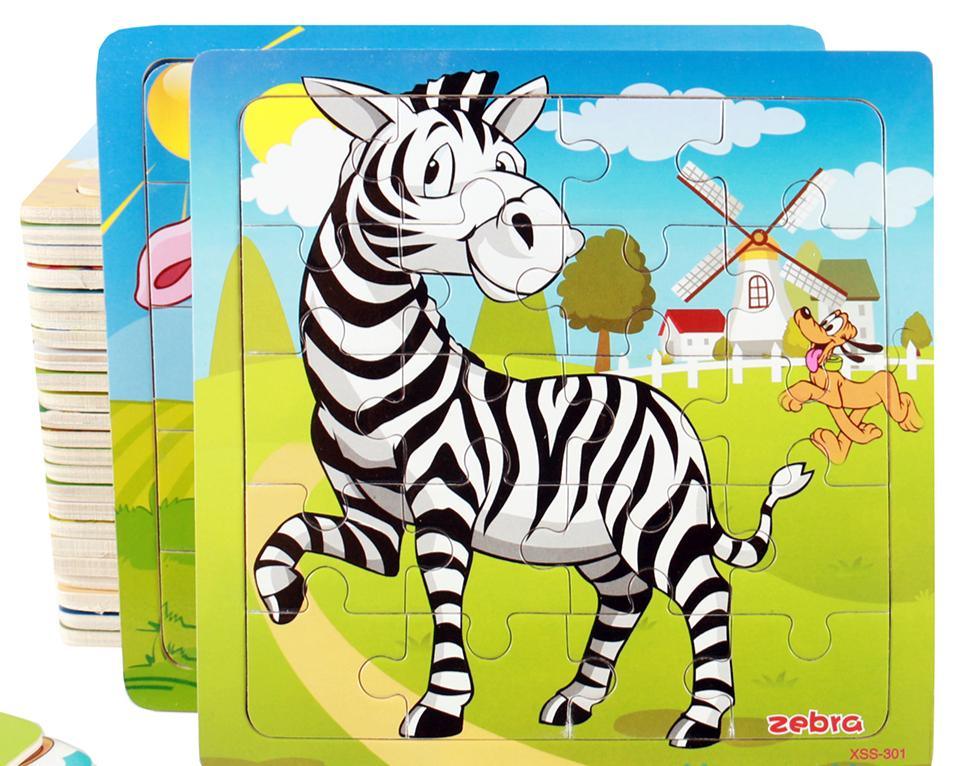 Colorful wooden animal puzzle featuring a lion and zebra for early child development