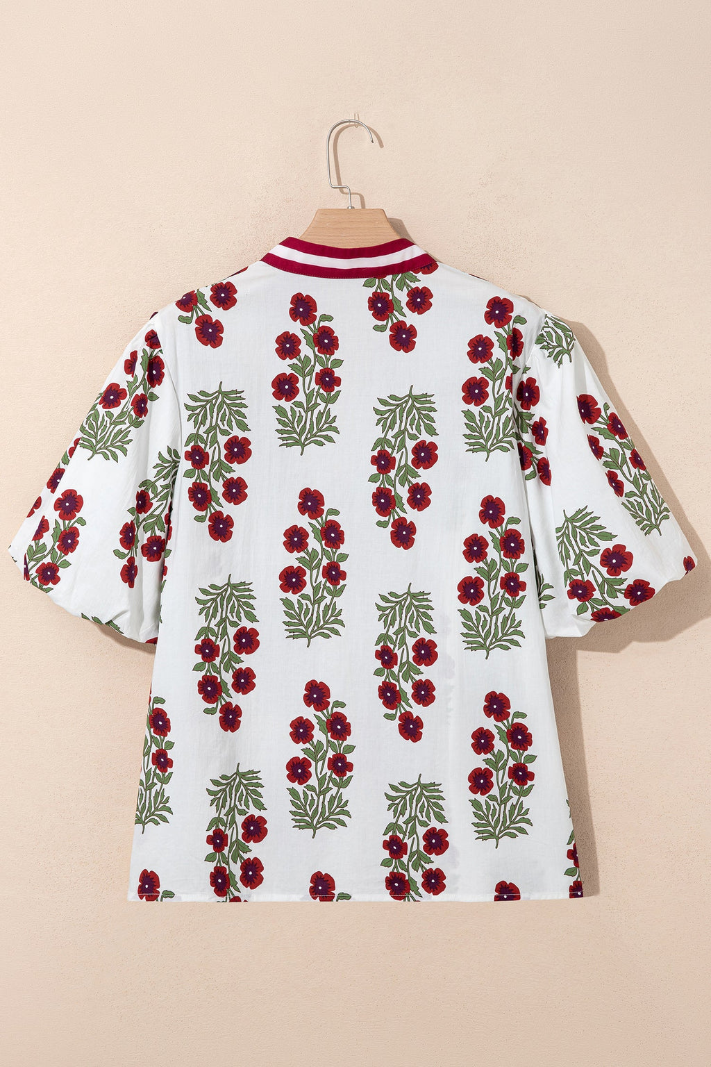 Floral Print Cotton Blouse with Ricrac Trim and Puff Sleeves - Image 3