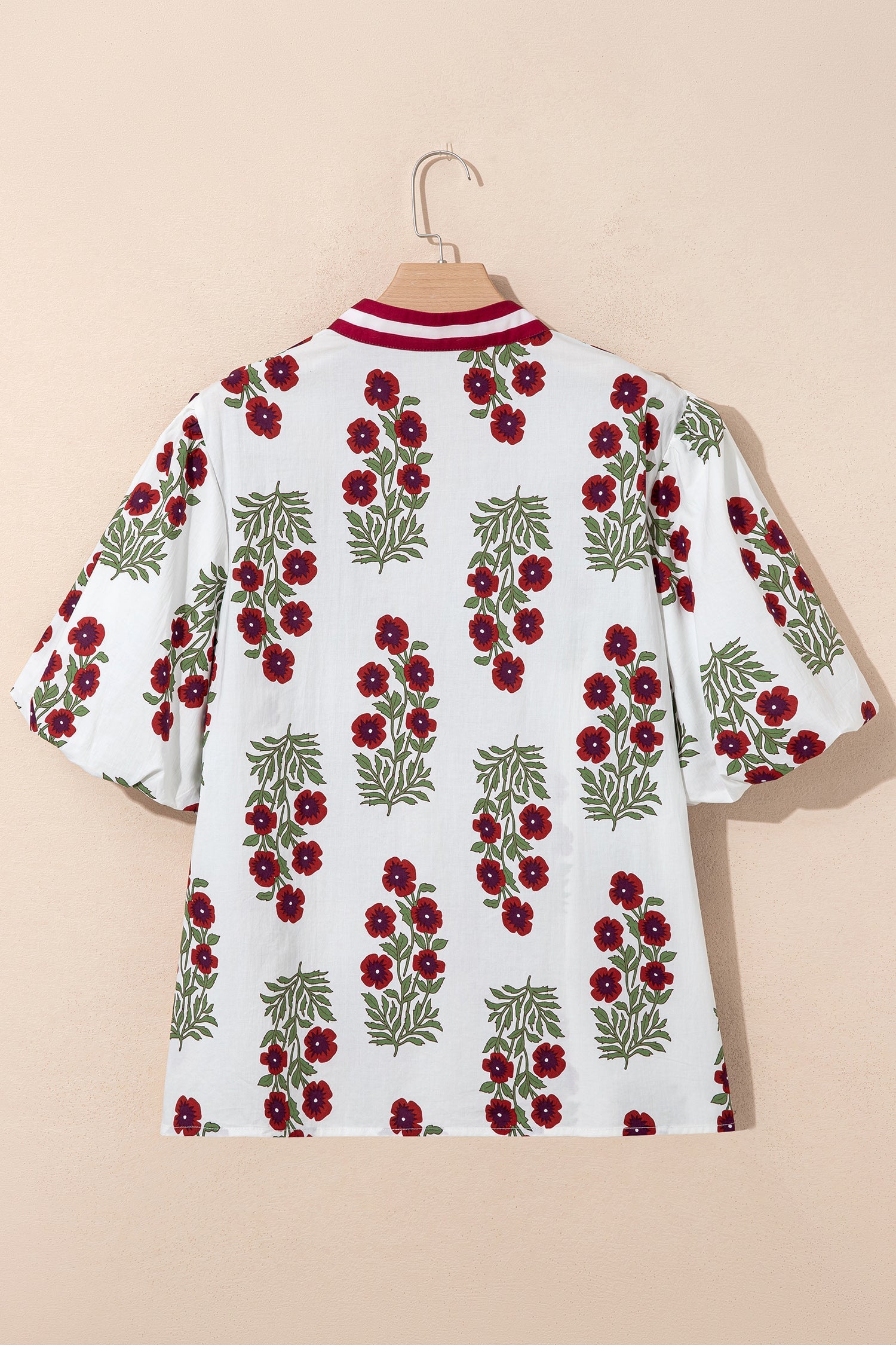 Floral Print Cotton Blouse with Ricrac Trim and Puff Sleeves - Image 3