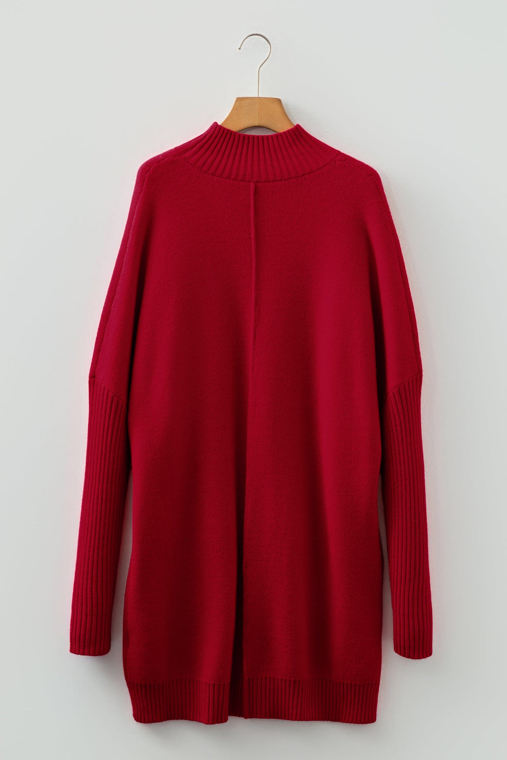 Women's Ribbed Mock Neck Sweater Dress in Brown and Red