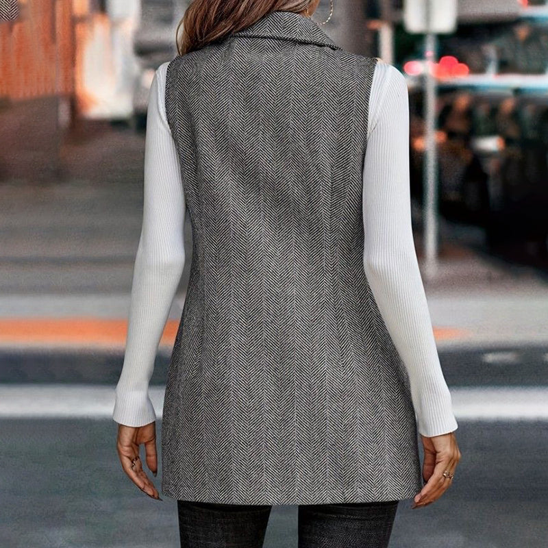 Women’s Herringbone Sleeveless Blazer Vest Tailored Layering Piece - Image 8