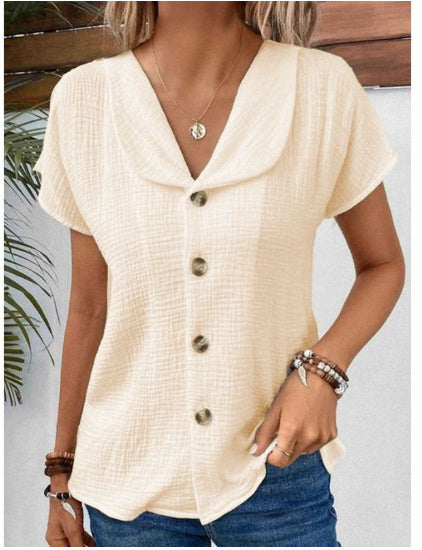 Women's Short-Sleeve Button-Front Collared Summer Cardigan Top