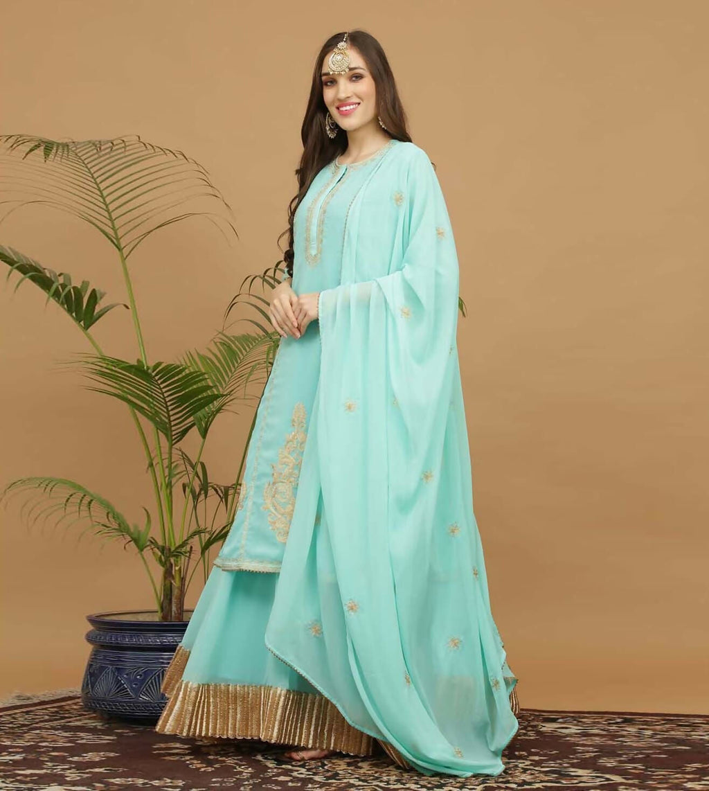 Turquoise Georgette Lehenga Set for Wedding and Festive Wear