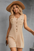 V-Neck Sleeveless Romper in Beige | Mini Length