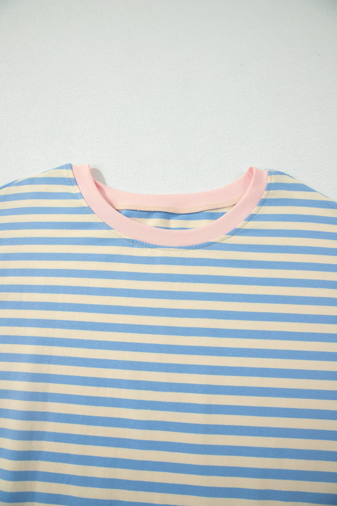 Striped Short Sleeve Tee with Contrast Collar in Blue and Yellow