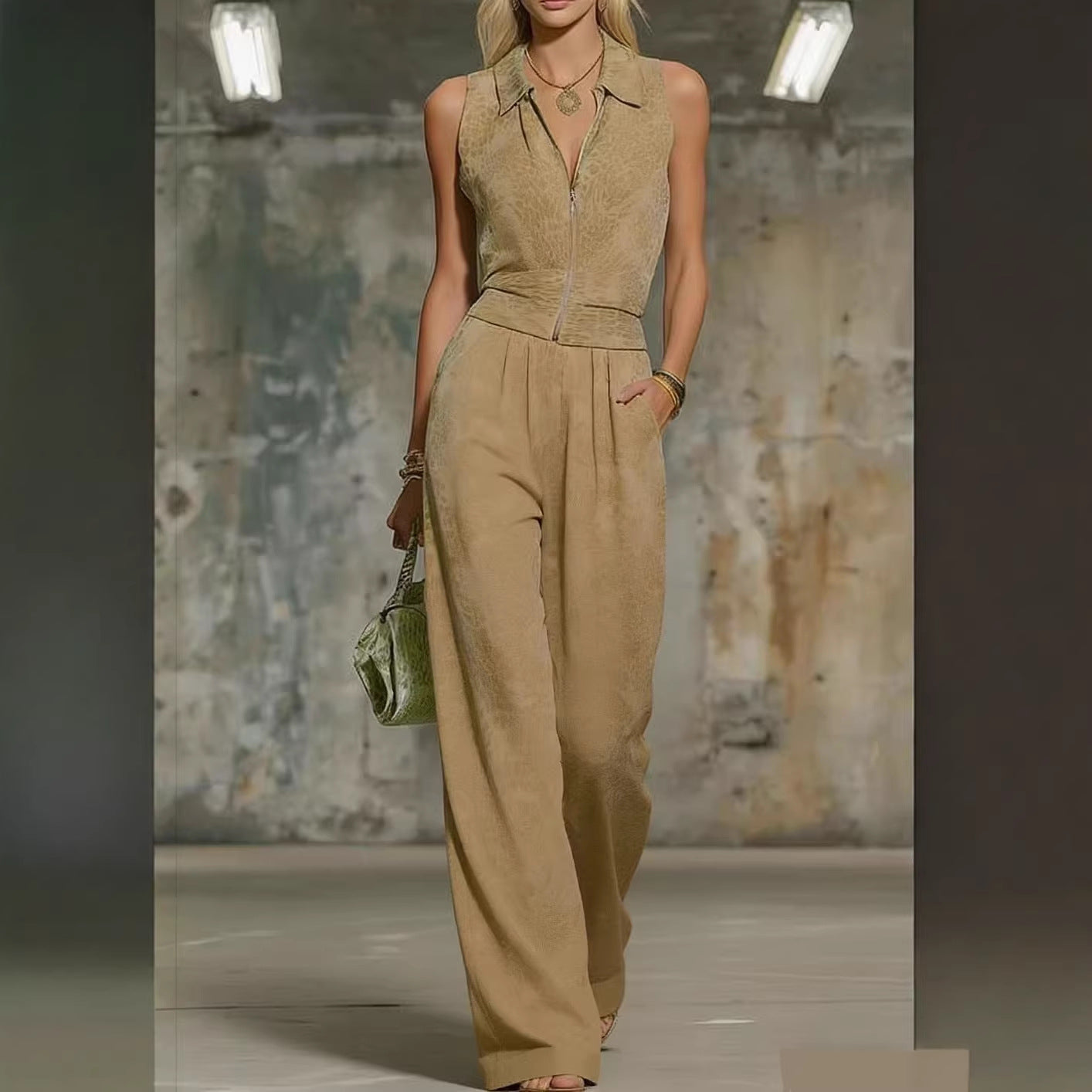 Women's Floral Print Sleeveless Zip-Up Wide Leg Jumpsuit