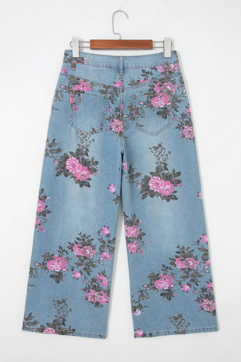 Esme Floral Print Bootcut Jeans in Light Blue & Pink