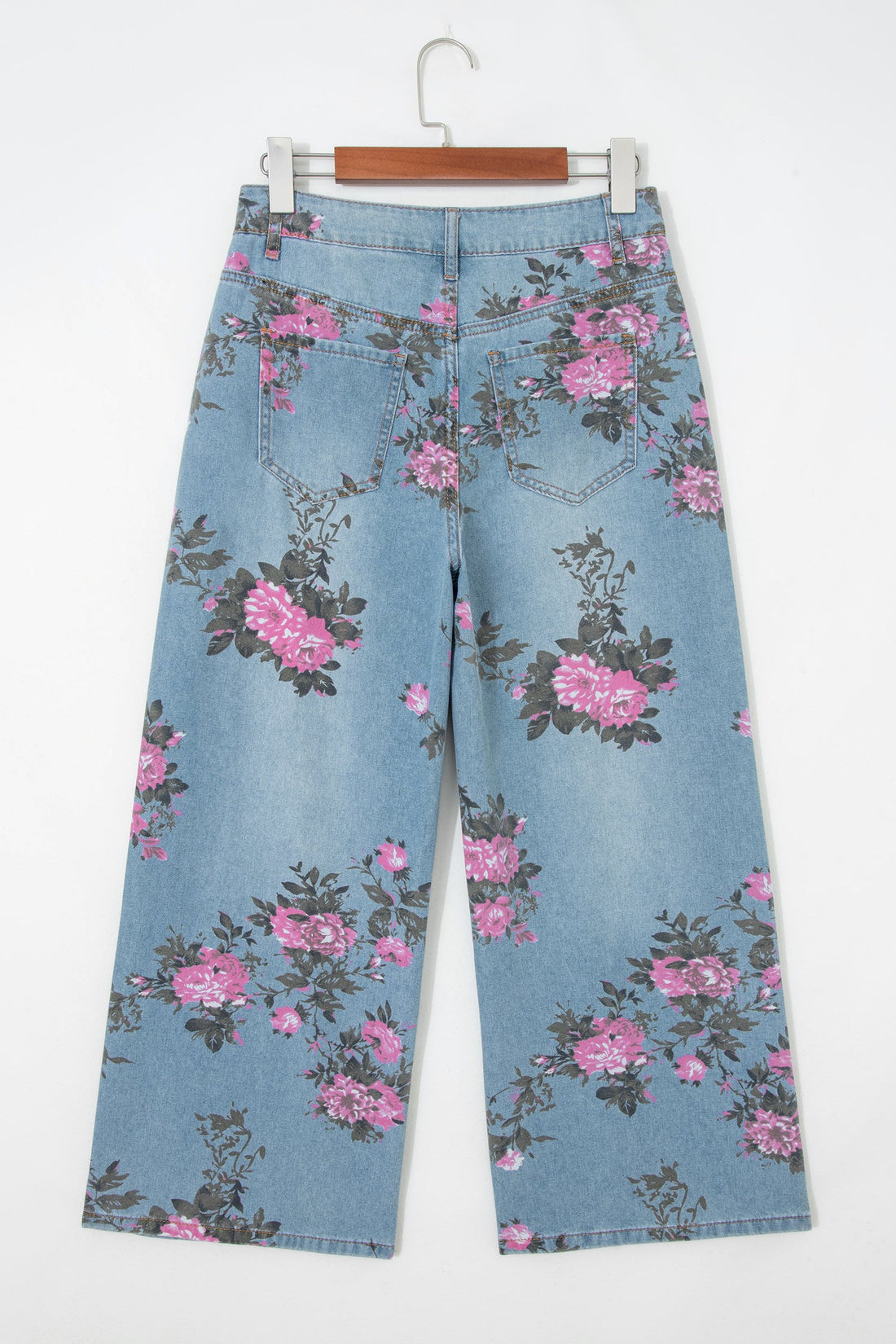 Esme Floral Print Bootcut Jeans in Light Blue & Pink