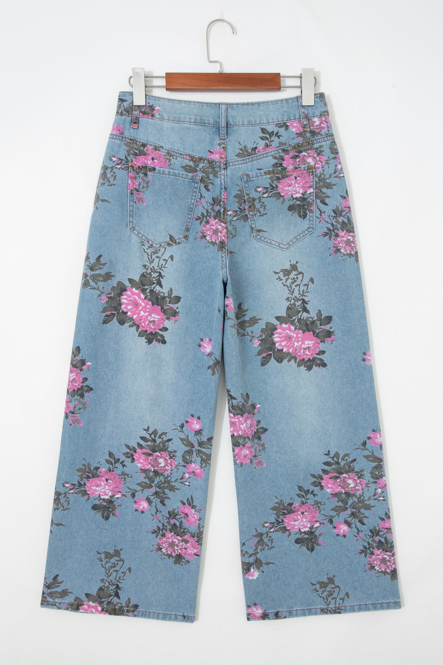 Esme Floral Print Bootcut Jeans in Light Blue & Pink