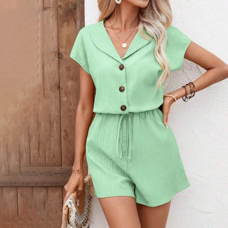 Women's Textured Yellow Button Down Short Sleeve Lounge Set - Image 11