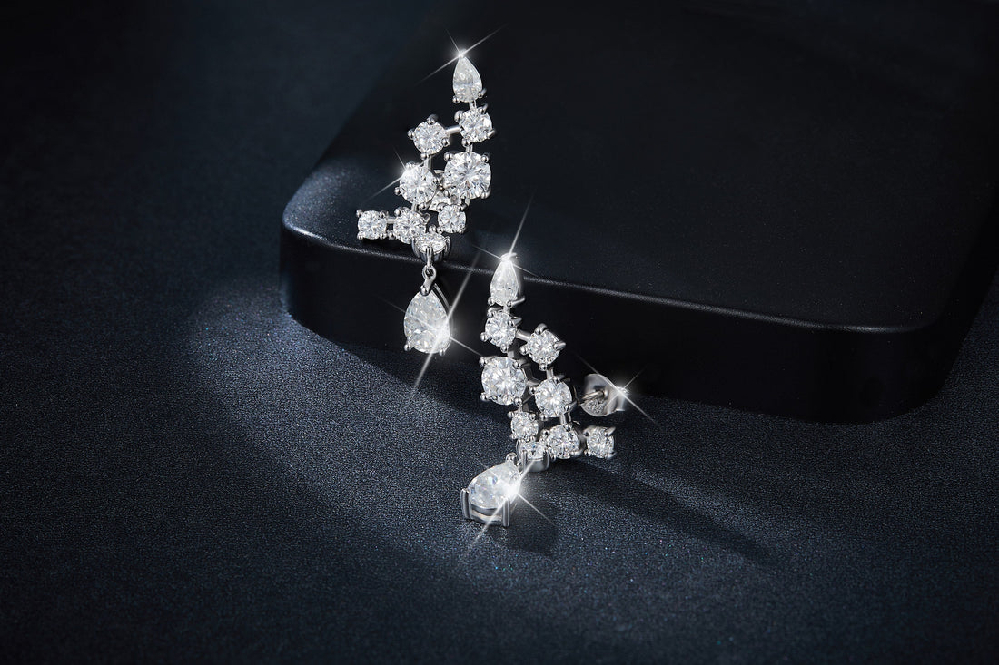 Pear Cut Moissanite Crawler Earrings 5x8mm Teardrop Climber