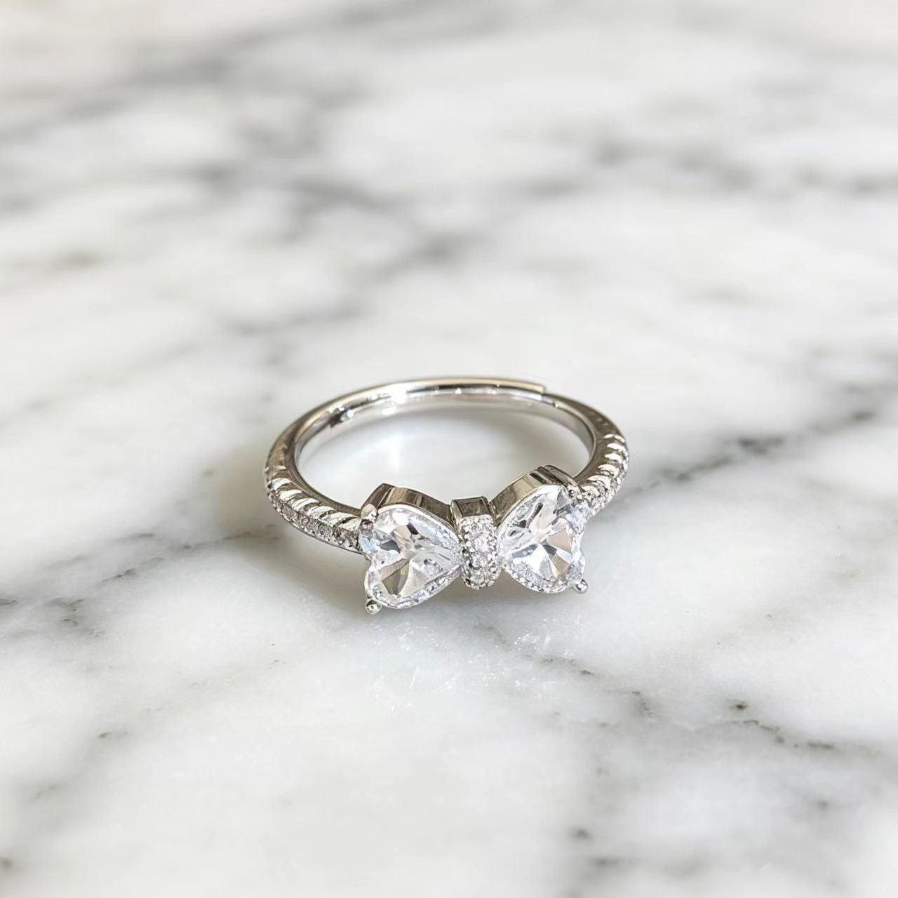 Dainty Silver Bowknot Ring for Women