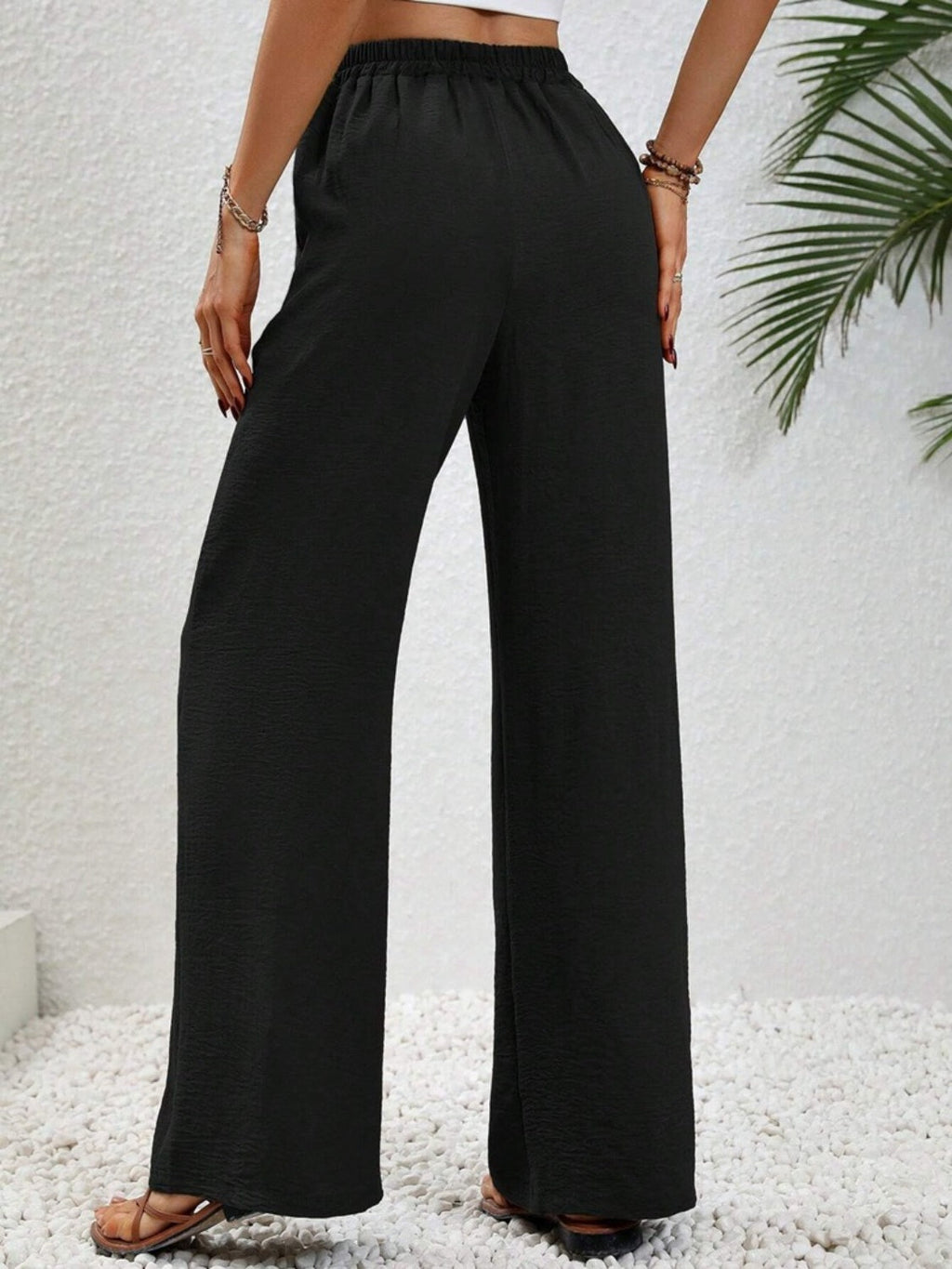 Women Wide Leg Drawstring Pants Lightweight Comfortable Trousers - Image 6