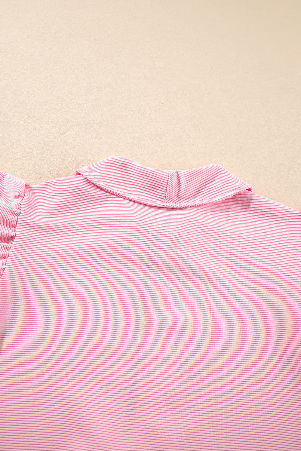 Pink Textured Ruffle Sleeve Zipped Top and Wide Leg Pants Set
