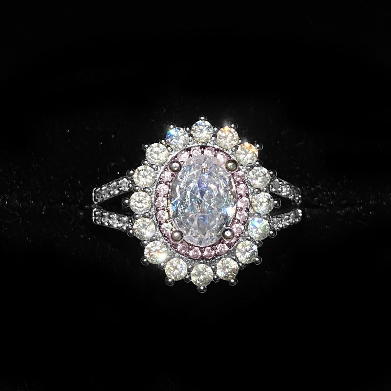 Women's Zircon Simulated Aquamarine Sunflower Ring, Luxury Full Pave Topaz Gemstone Jewelry