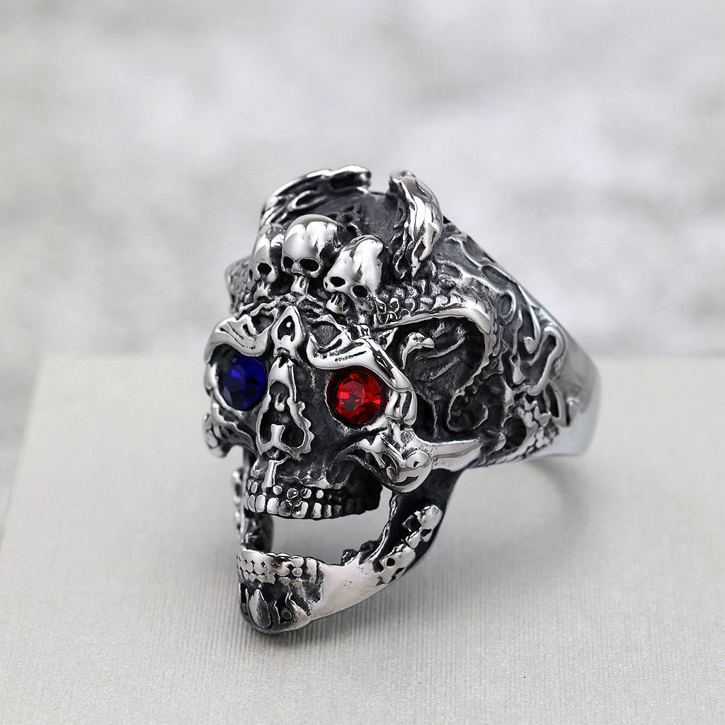 Retro Punk Statement Ring in Stainless Steel - Bold Geometric Design