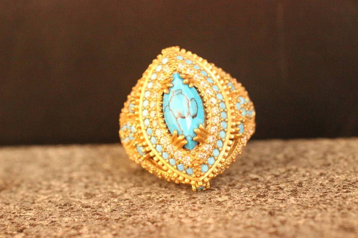 European And American Fashion Court Inlaid Ring Cross-border Wish Popular Ring Bohemian Retro Ring