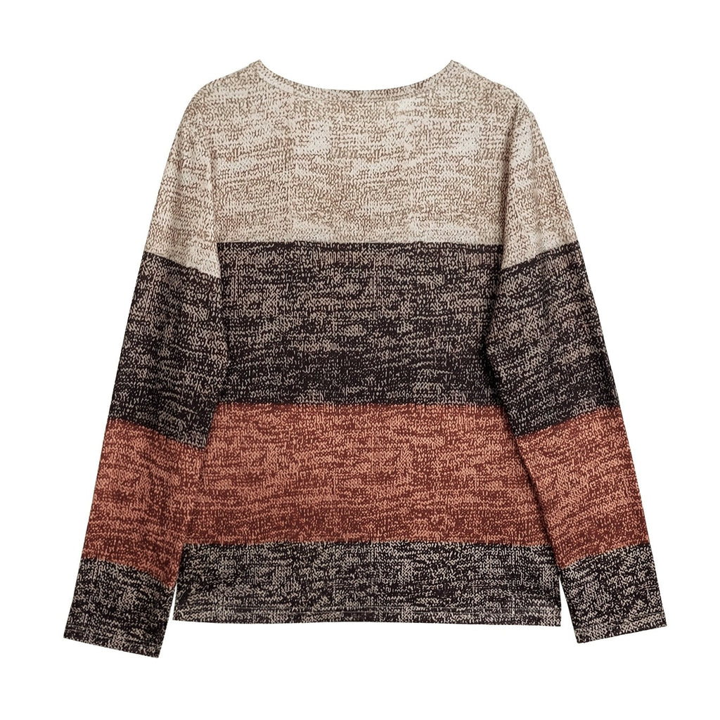 Women's Long Sleeve Color Block Button Henley Pullover Top - Image 2