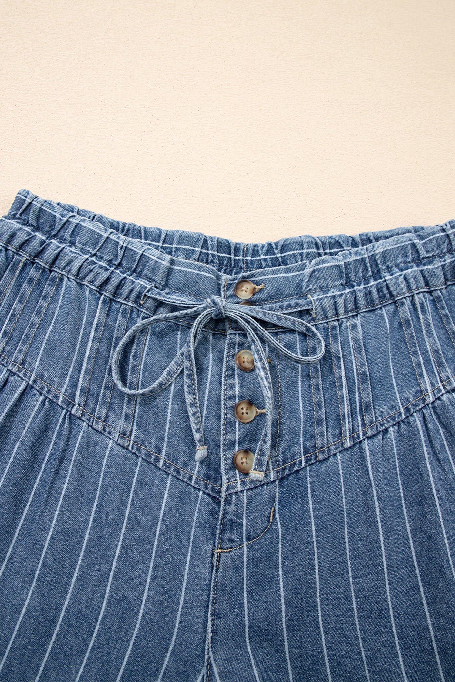 Stripe Denim Buttoned Wide Leg Pants High Rise Casual Trousers