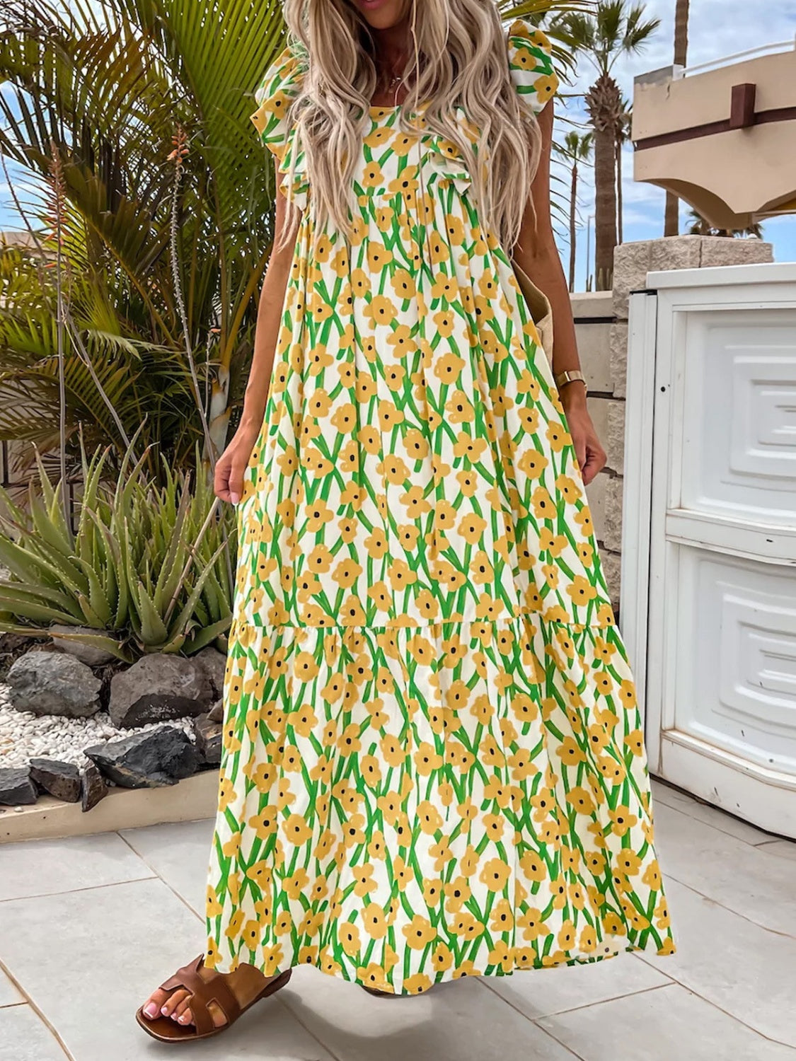 Printed Ruffle Midi Dress
