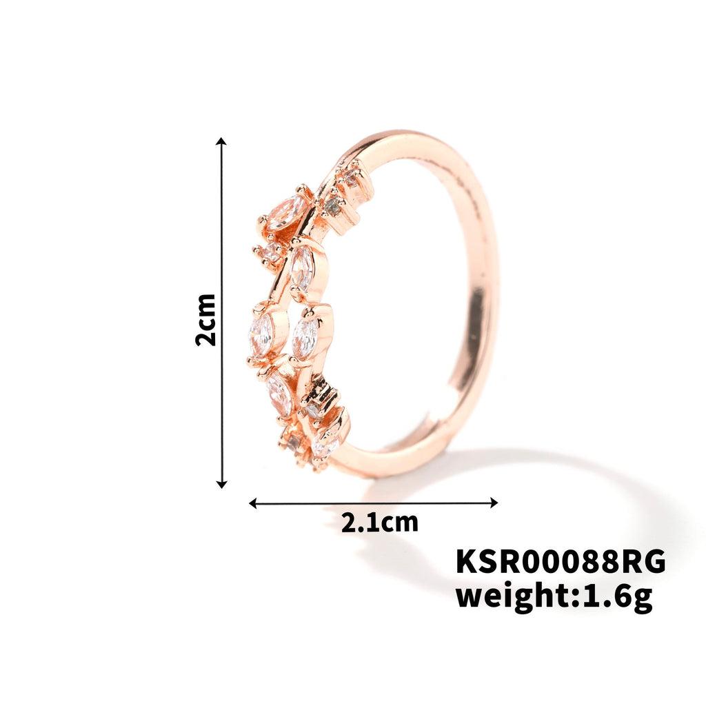 Bohemian Leaf Ring with Zircon Inlay, Nature-Inspired Jewelry