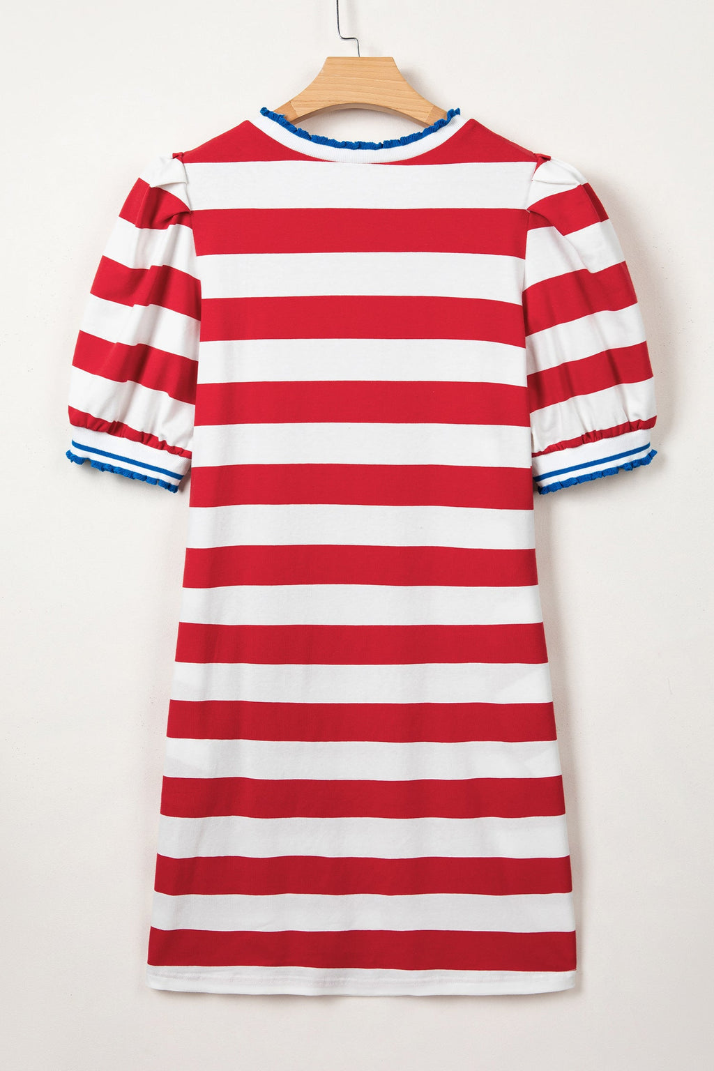Miriam Striped Ruffled Shift Mini Dress in Red White and Blue