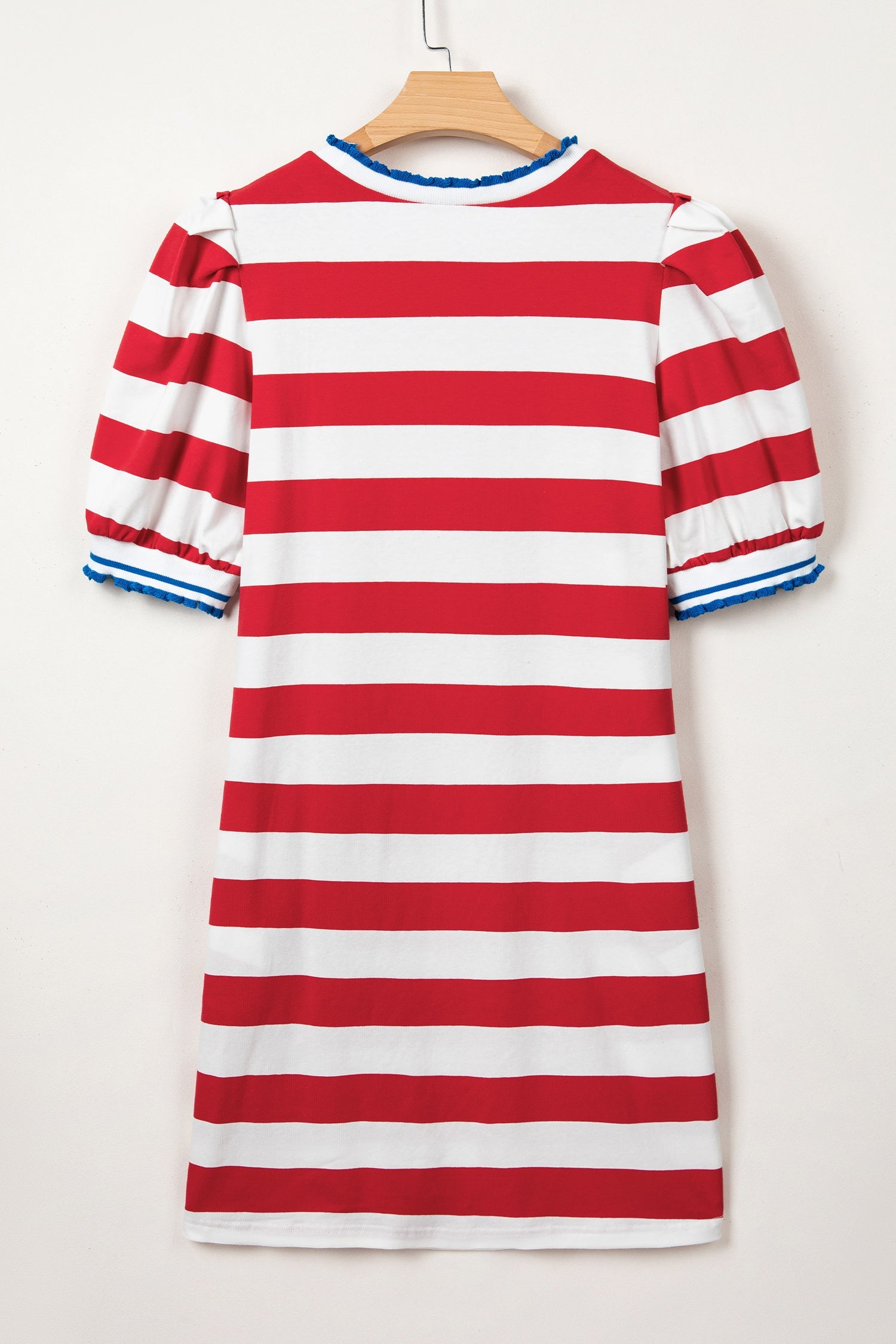 Miriam Striped Ruffled Shift Mini Dress in Red White and Blue