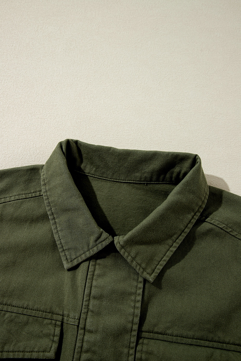 Moss Green Snap Button Zipper Collared Jacket