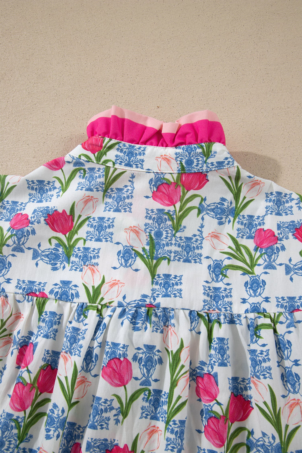 Aya Flutter Sleeve Half Blouse in White, Pink, and Blue