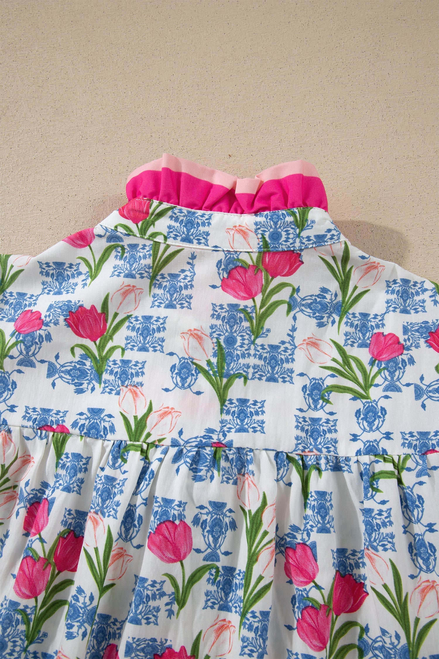 Aya Flutter Sleeve Half Blouse in White, Pink, and Blue