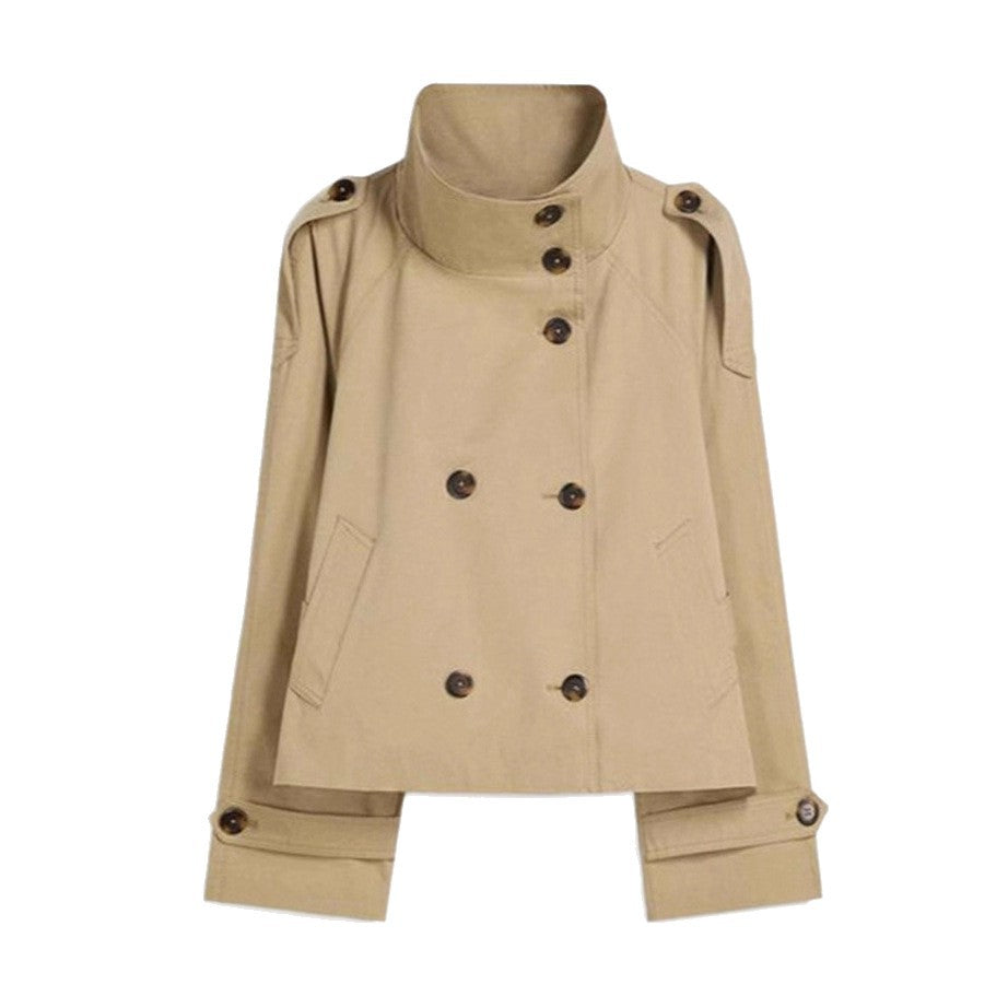 Women's Short Trench Coat with Lace-Up Waist Detail - Image 6