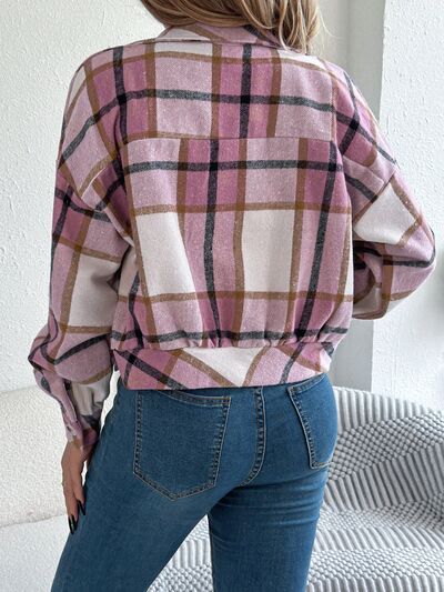 Classic Plaid Long Sleeve Button-Up Jacket for Women