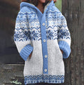 Women's Retro Floral Linen Cardigan - Loose Fit Hooded Top