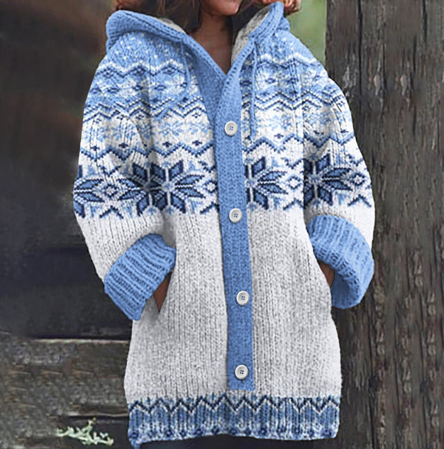 Women's Retro Floral Linen Cardigan - Loose Fit Hooded Top