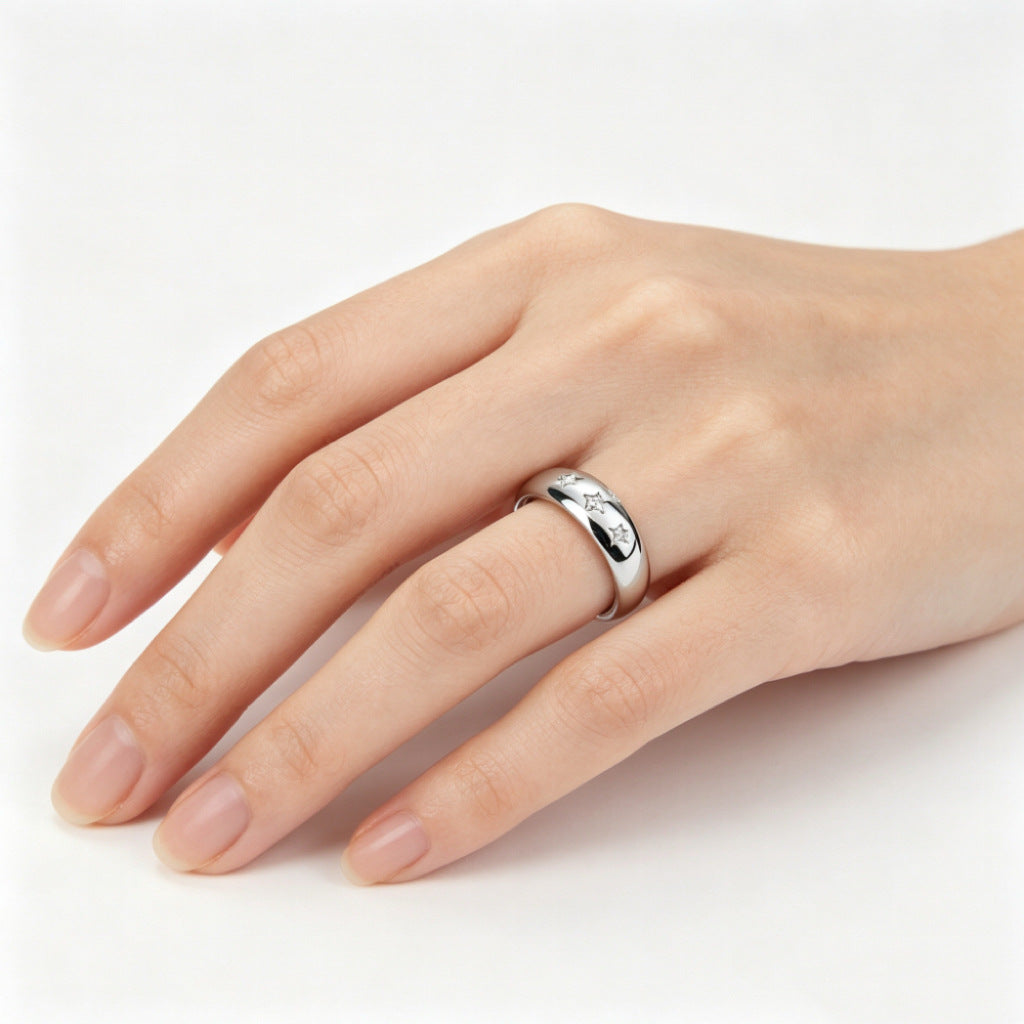 Moissanite Sterling Silver Diamond-encrusted Starry Ring
